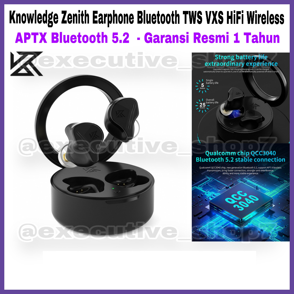 Knowledge Zenith Earphone Bluetooth TWS VXS Hifi Wireless - APTX Bluetooth 5.2 - Garansi Resmi 1 Tahun