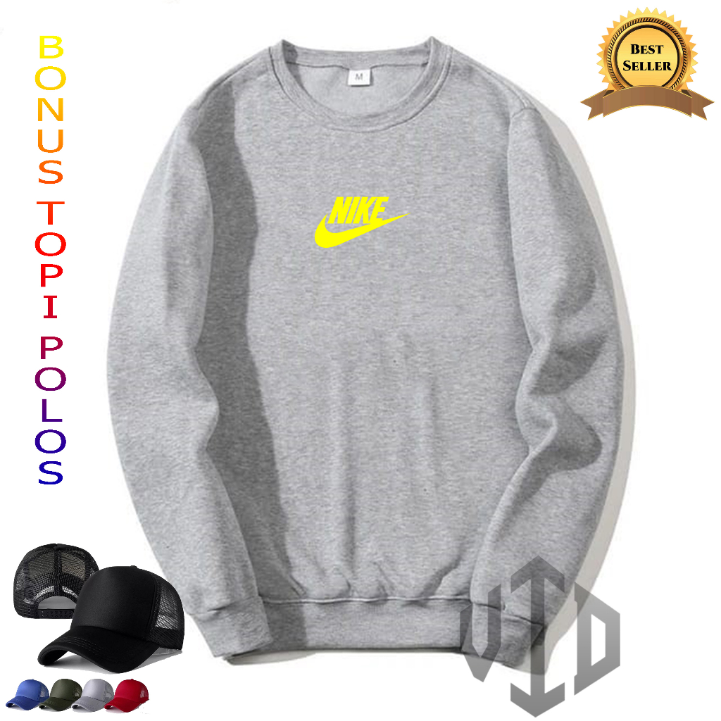 BONUS TOPI...Sweater Crewneck NIKE0002 Motif YELLOW+TOPI //Sweatshirt Hoodie Pria/Wanita//Switer Tre