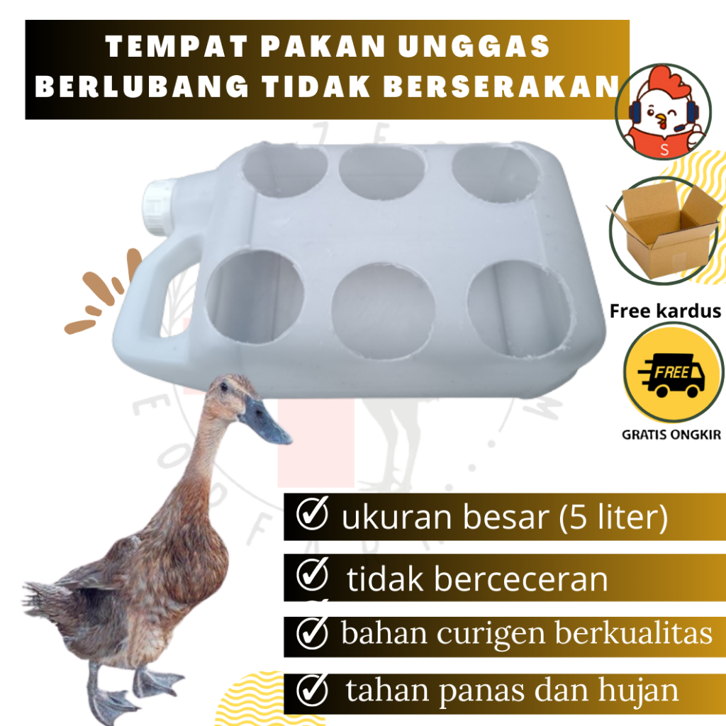 wadah pakan bebek ayam unggas galon 5 liter 6 lubang anti tumpah zeorfarm