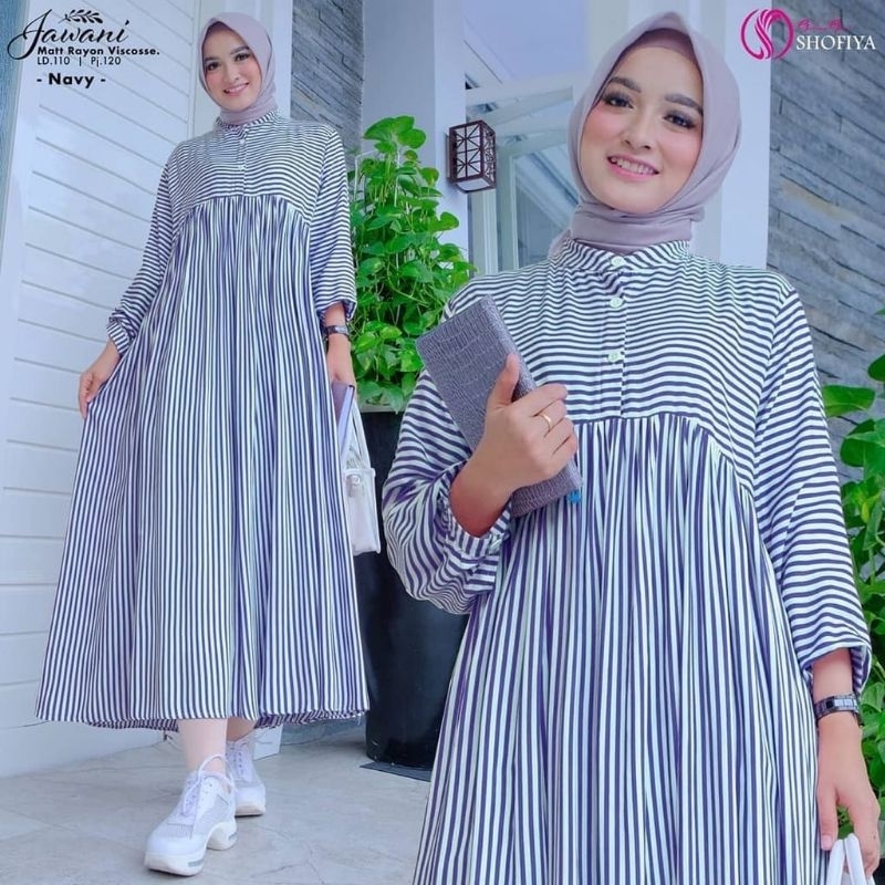 PROMO COD Midi Dress Salur Tunik Salur Jawani Katun Viscose Jumbo L XL XXL XXXL