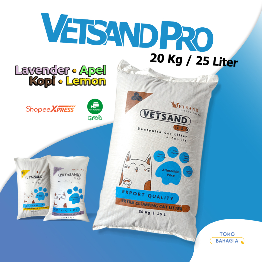 Pasir Kucing Gumpal Wangi VETSAND PRO 20Kg / 25 Liter Bentonite