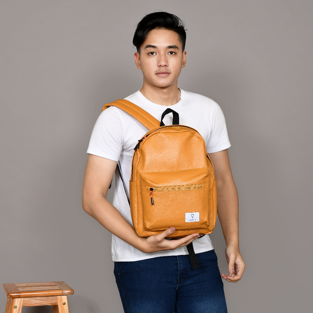 Tas Ransel Backpack Kulit Sintetis PU Pria Wanita Bisa Cod Kuliah Sekolah Kerja - Vaccil Bufo