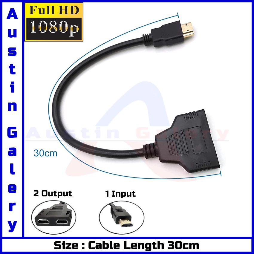 HDMI Splitter 2Port HD Male Input HD Female Output HD1080P For PC Laptop HDTV