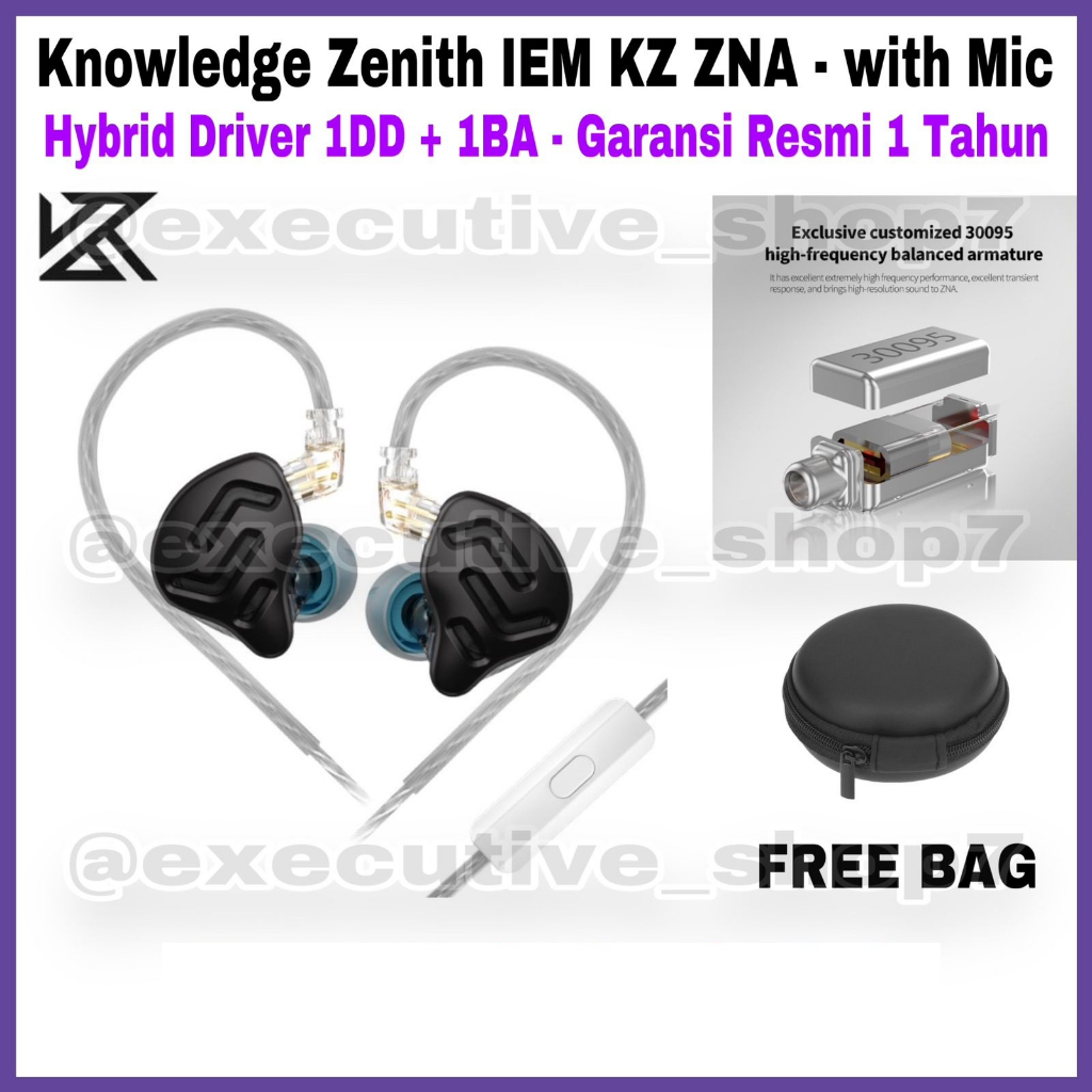 Knowledge Zenith IEM KZ ZNA - with Mic - Hybrid Driver + 1DD + 1BA - Garansi Resmi 1 Tahun