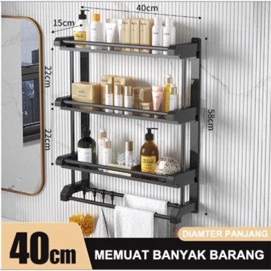 Jual Rak Handuk Kamar Mandi Stainless Rak Sabun Kamar Mandi Hitam - 3 susun 40cm Berkualitas