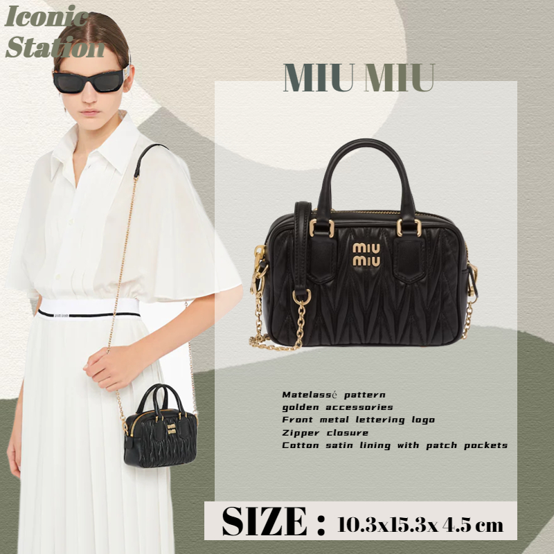 New ✅:MIU MIU miumiu Matelassé tas bowling mini kulit domba lembut / tas tangan wanita / tas rantai 