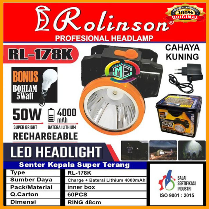 Senter Kepala Rolinson 50 Watt Cahaya kuning ORI SUPER MURAH