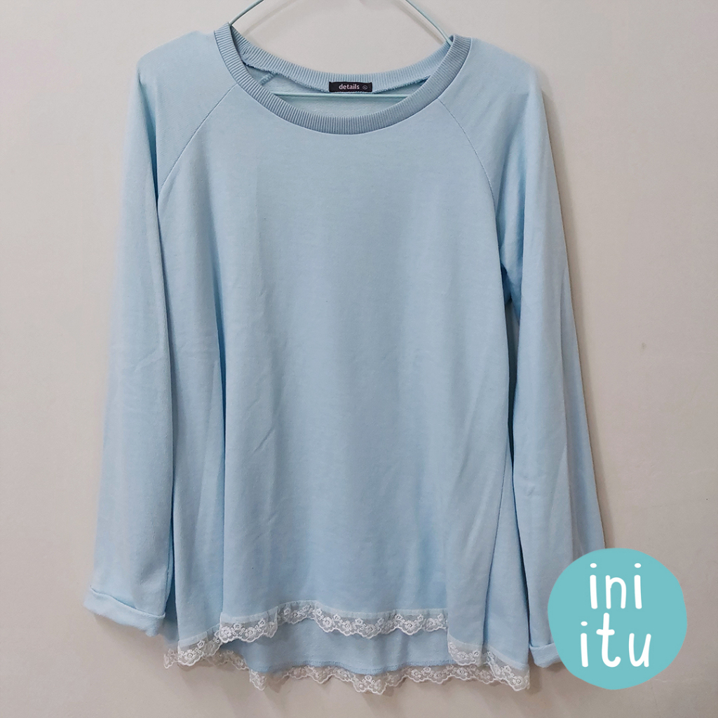 [Preloved] Kaos Details Lengan Panjang Biru Muda XL