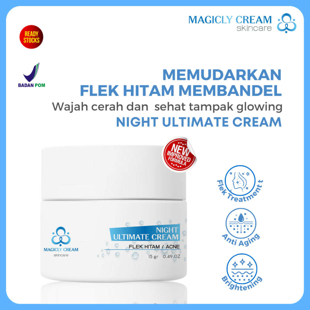 Magicly Cream Skincare Night Ultimate Flek, Krim Flek hitam Pelembab wajah menghilangkan flek hitam 
