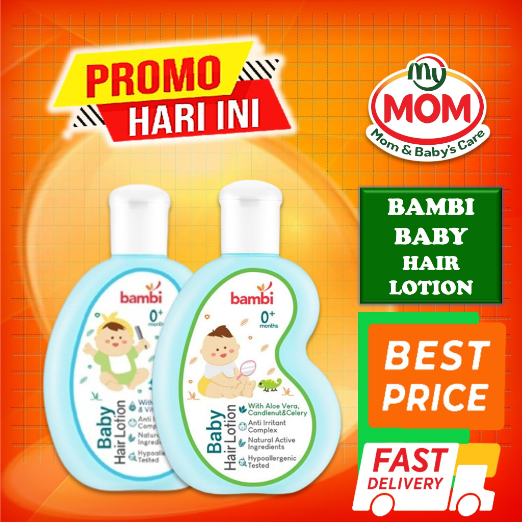 [BPOM] Bambi Baby Hair Lotion With Aloe Vera Candlenut &amp; Celery 100ml / Hair Lotion With Allantion &amp; Vitamin E / Bambi Hair Lotion / Vitamin Rambut Bayi / Minyak Rambut / Melembutkan &amp; Mengkilaukan Rambut Bayi / MY MOM