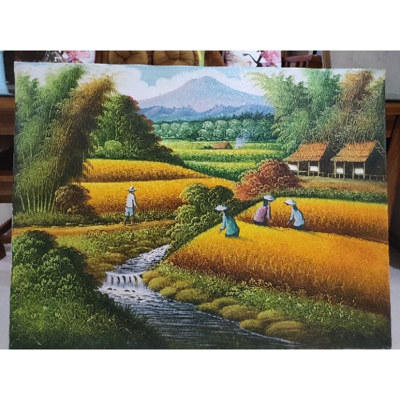 Lukisan pemandangan sawah, asli Bali