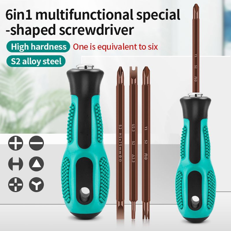 LUXIANZI Set Obeng 6 in 1 Magnetic Bits Screwdriver High Hardness - Green