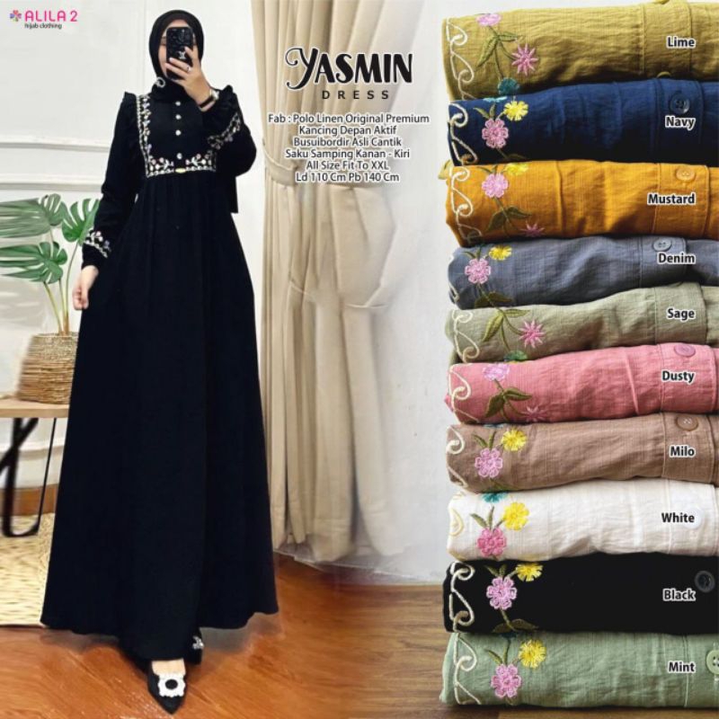 YASMIN DRESS MAXI LD 110 POLO LINEN BORDIR BY ALILA 2