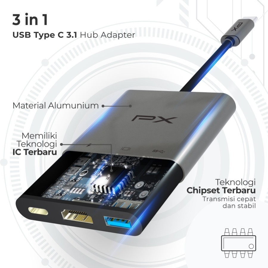 PX UCH03 Converter Hub Adapter 3 in 1 4K USB Type C 3.1 USB HDMI