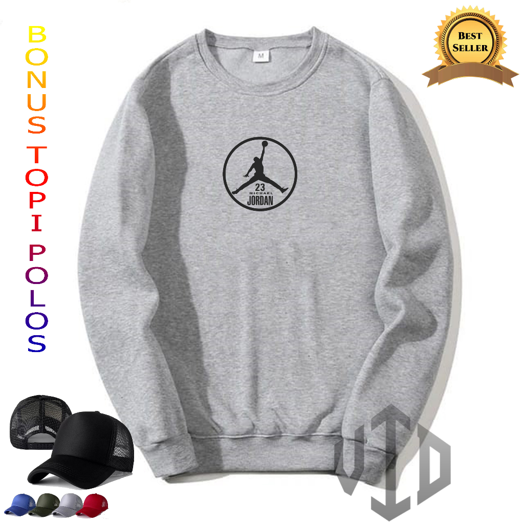 BONUS TOPI...Sweater CrewnecK JORDAN BULAT Motif BLACK+TOPI//Sweatshirt Hoodie Pria/Wanita//Switer T