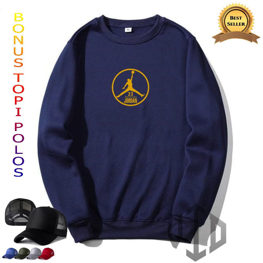 BONUS TOPI...Sweater CrewnecK JORDAN BULAT Motif GOLD+TOPI//Sweatshirt Hoodie Pria/Wanita//Switer Tr