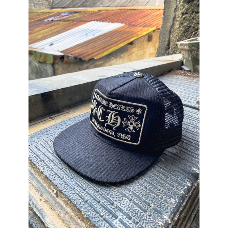 Topi Vintage Chrome Hearts USA Black Corduroy Trucker Hat