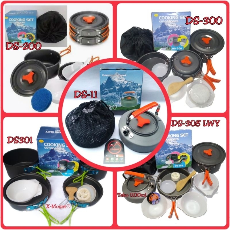 Cooking Set Outdoor, Alat Masak Camping Nesting Misting, Teko DS11 DS200 DS308