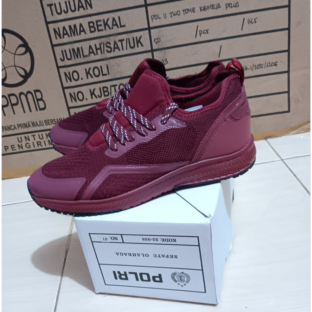 SEPATU RUNNING POLRI MERAH MAROON TERBARU 2023 - OLAHRAGA