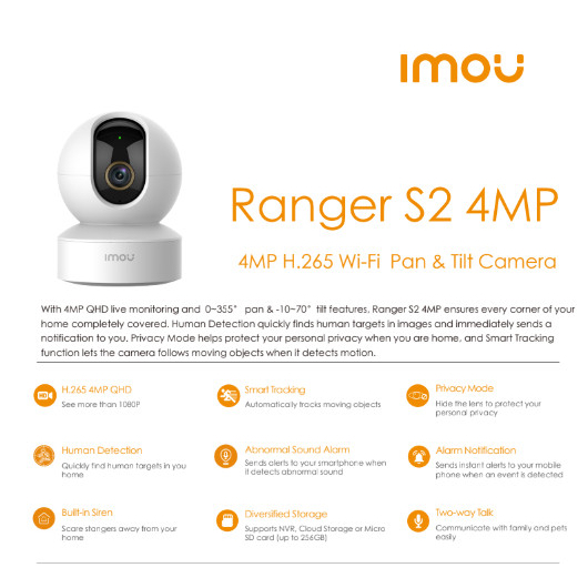 Indoor CCTV IMOU RANGER S2 4MP QHD Wireless Smart Security Camera GARANSI RESMI