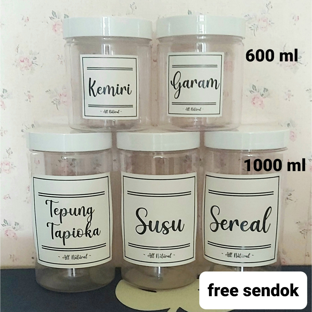Toples Estetik / Toples bumbu dapur / toples bumbu free stiker / toples tutup putih/ toples bumbu / 