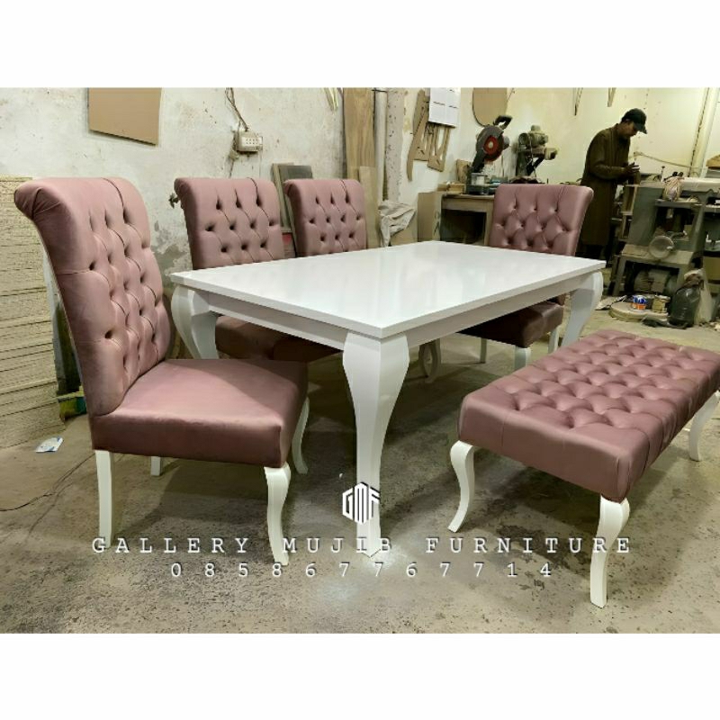 SET MEJA MAKAN MINIMALIS DUCO 6 KURSI MEJA MAKAN SHABBY MEJA MAKAN TERLARIS