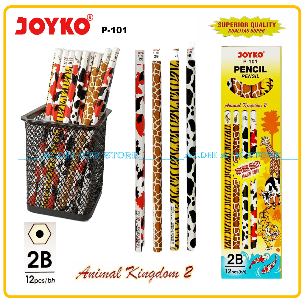 

Pensil Joyko P101 2B Pencil Animal Karakter Binatang (1 Pack isi 12)