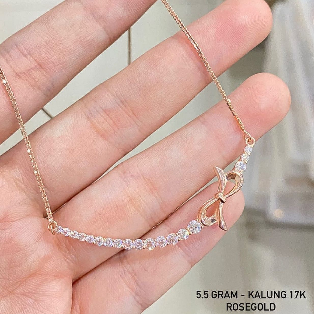 Kalung set anak dan dewasa emas asli kadar 75 17k rosegold diamond look aesthetic solitaire love koin tas kupu hitam 2 layer infinity variasi liontin branded