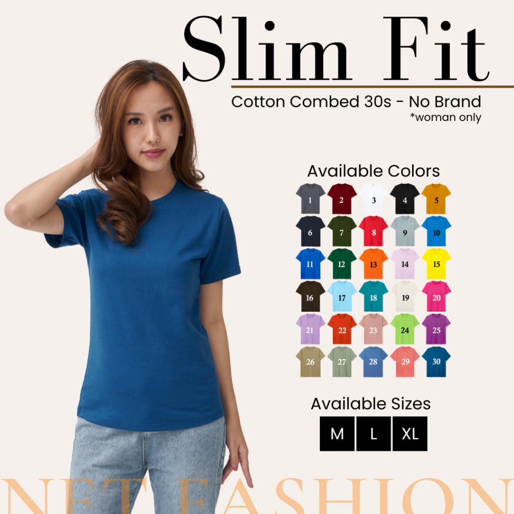 KAOS SLIMFIT POLOS WANITA ONECK COTTON COMBED 30S - BAJU KAOS LENGAN PENDEK SLIM FIT SIZE XS-XL