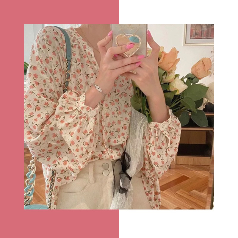 Yejin Korean Flower Vintage Oversize Blouse
