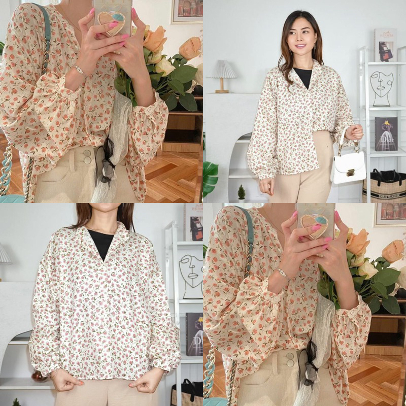 Yejin Korean Flower Vintage Oversize Blouse