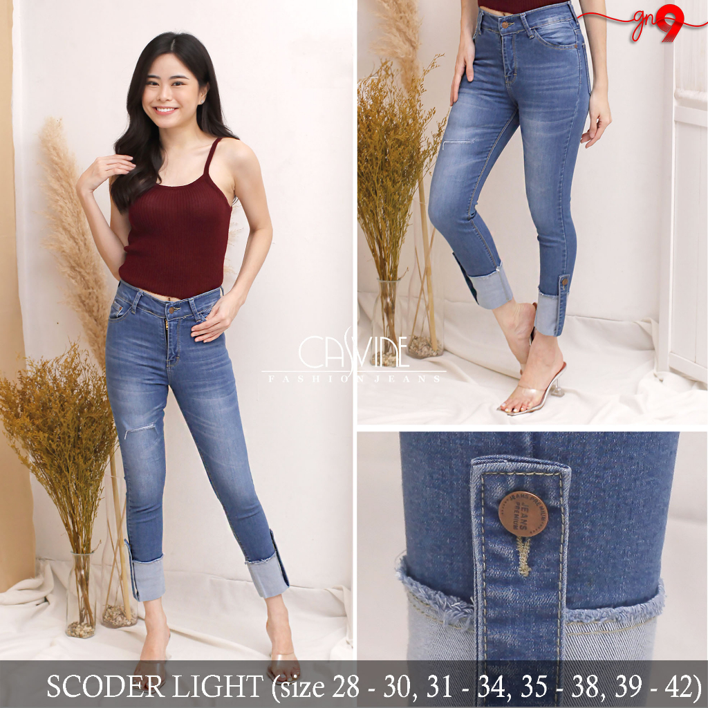 CASVINEJEANS || Celana Jeans Wanita Cewek Scoder Bigsize Jumbo Mom Jeans Sobek Ripped