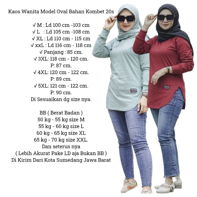 OVAL 04√ JUMBO KAOS ATASAN WANITA MODEL OVAL LENGAN PANJANG PAKAI RIB BAHAN KATUN KOMBET 20S