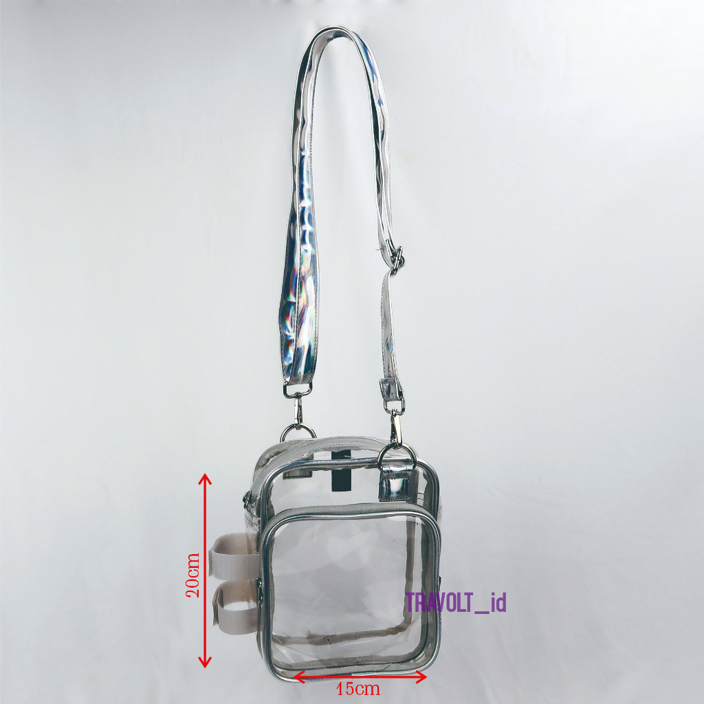 Tas Selempang Transparan Resleting - Travolt - HOLOGRAM Sling bag - Tas PVC Mika tebal - Tas Konser KPOP - Hand bag Tas Selempang - Hologram Edition