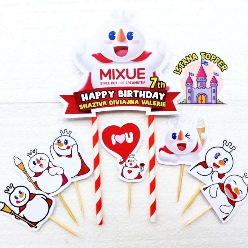 Topper Cake CUSTOM Tema Mixue Custom Nama /Topper Ultah