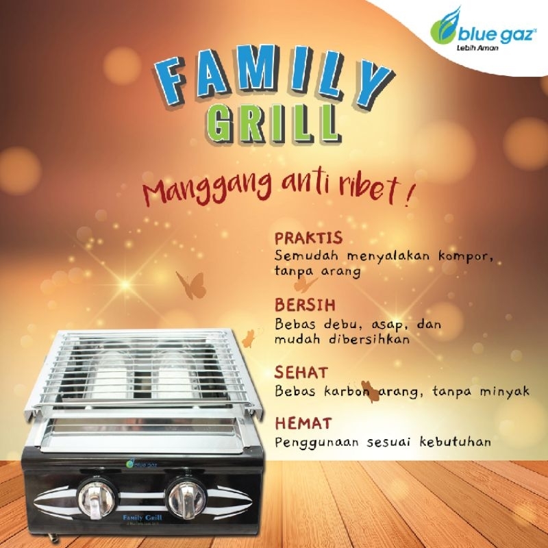 Family Grill Kompor Gas 2 tungku Blue Gaz Mesin Alat Pemanggang Panggang Panggangan Bakar Sate Barbe