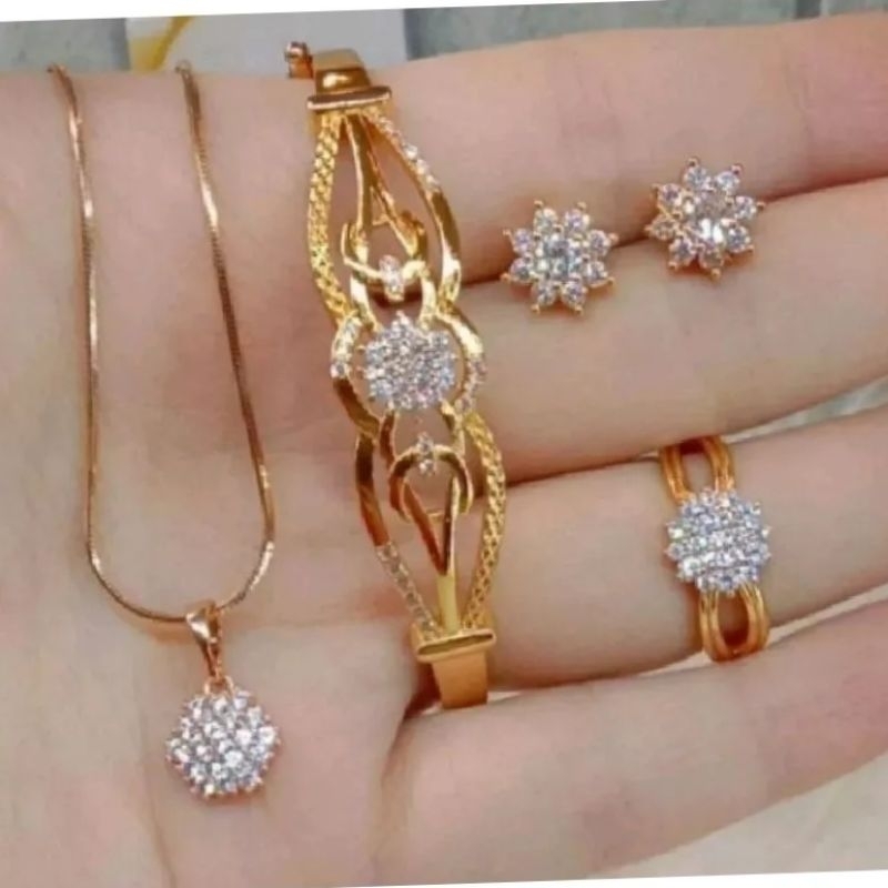 1 set perhiasan dewasa mutif bunga lapis emas 24k