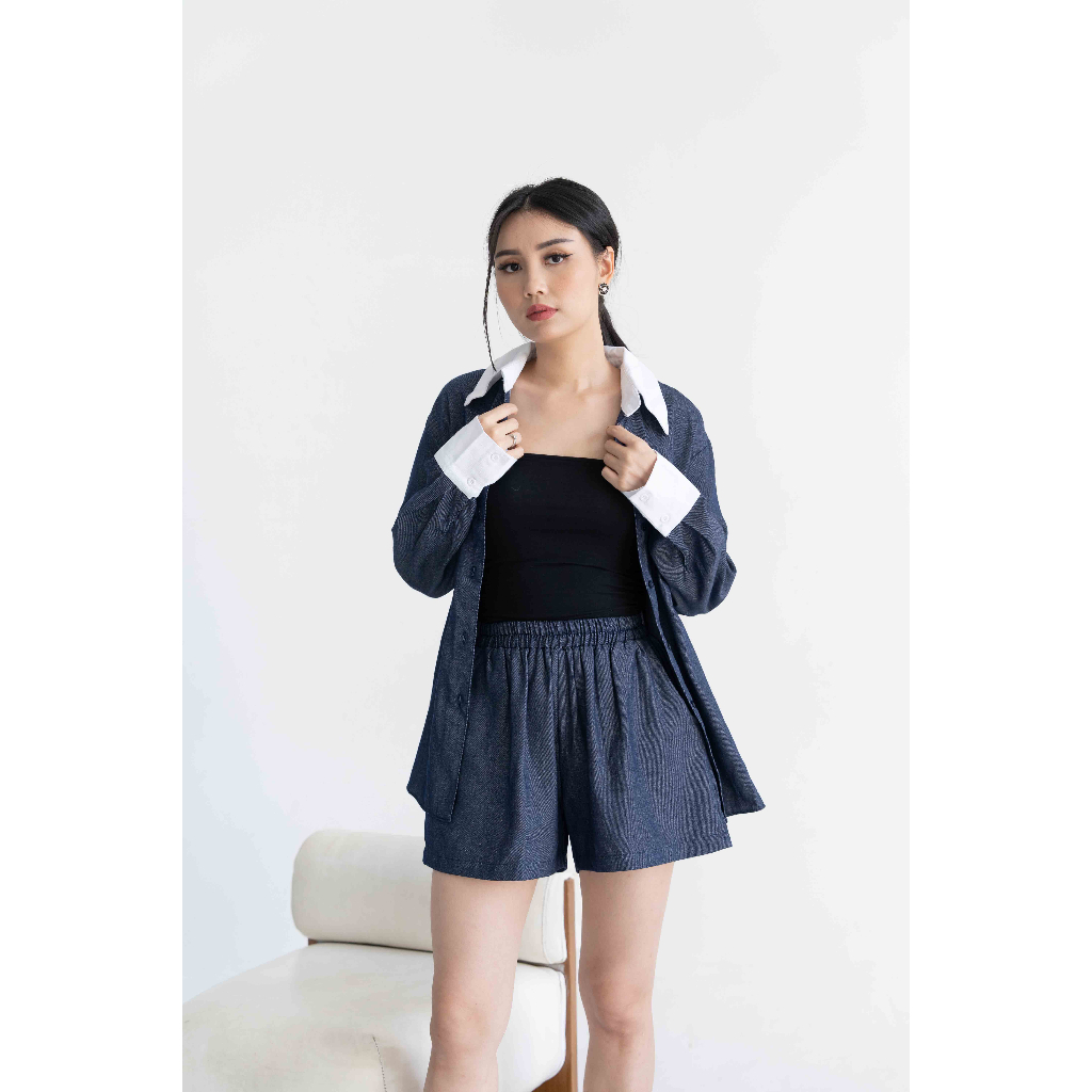 IWEARGRACIE - HIRO DENIM TOP / SET / ATASAN WANITA / KEMEJA LENGAN PANJANG / SETELAN CELANA PENDEK