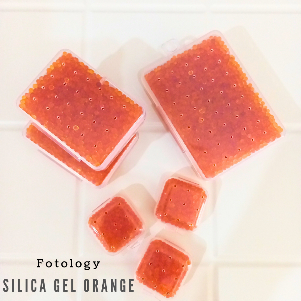 Fotology Silica gel orange untuk dry box serap lembab 60 gram kemasan kotak plastik