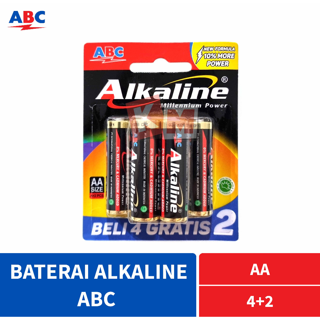 Baterai ABC Alkaline AA / A2 4+2 Isi 6 LR6 1.5V Battery