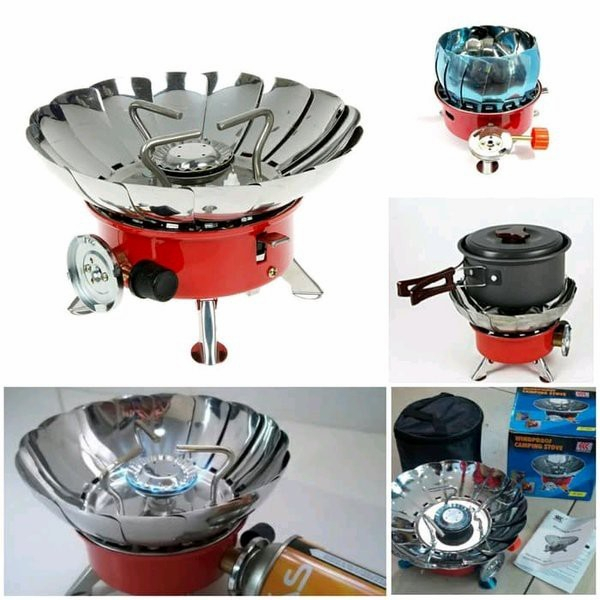 Paket Kompor Windproof Plus Gas Portable - Kompor Camping + Gas Portabel