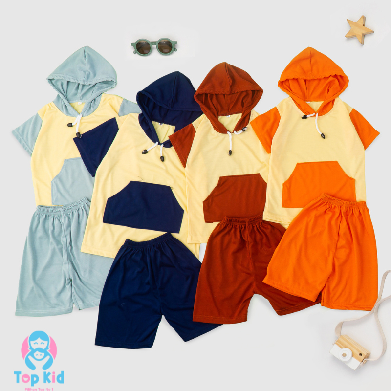 Top Kid Setelan Pendek Anak Laki Laki Perempuan Hoodie Alfa Kantong Anak-Anak Cowok Cewek 2-9 Tahun 023