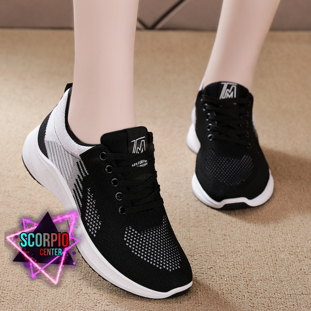 sepatu olahraga wanita cewek cwe sekolah sport lari sneaker sneakers warna hitam abu pink murah sc75