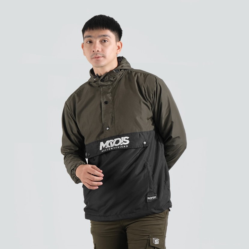 Mcvois Jaket Cagoule Pria Army Hitam Premium Distro