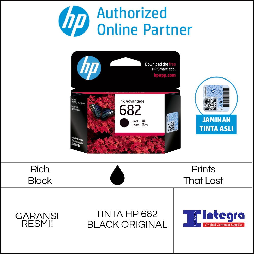 Tinta HP 682 Black / Hitam Original Cartridge - 3YM77AA HP 1216 2335 2336 2337 2775