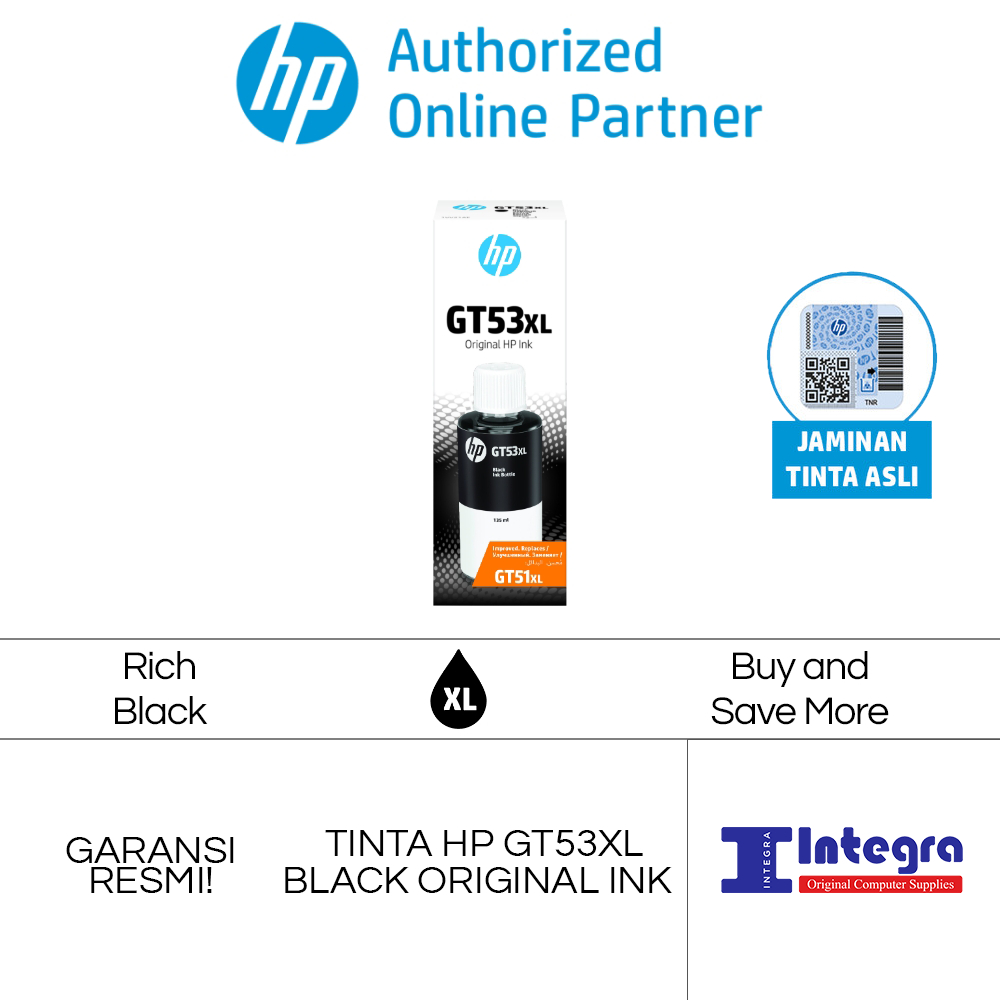 Tinta HP GT 53 XL Black Original Ink Bottle - 1VV21AA GT53XL HP Ink tank 115 315 415 Smart Tank 210 500 515 520 580 615 670 720 750