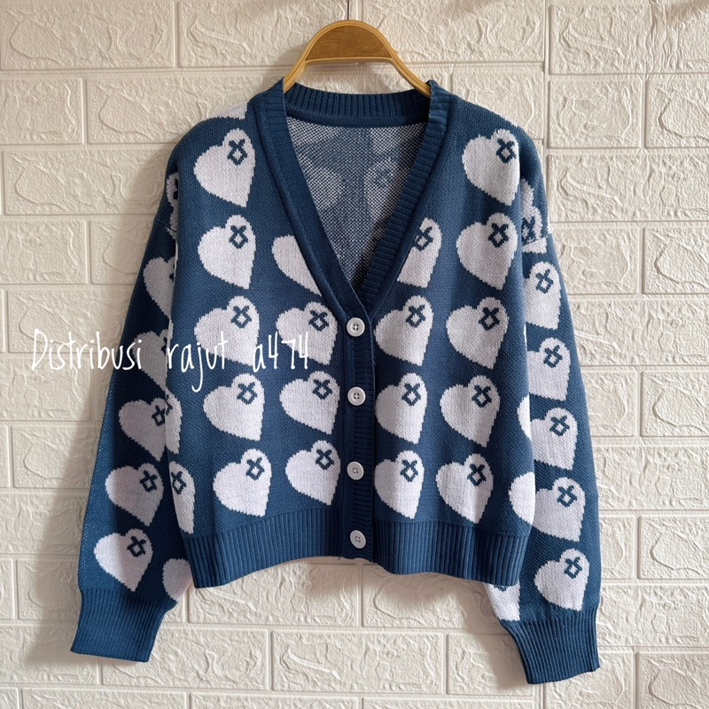 UIDA CARDIGAN RAJUT MOTIF LOVE ATASAN KNIT KOREA WANITA