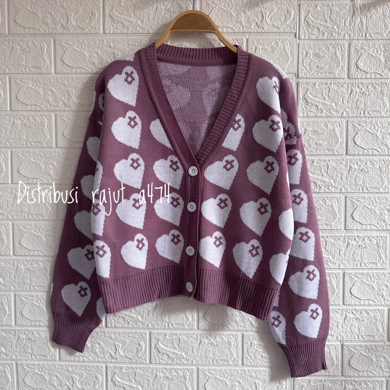 UIDA CARDIGAN RAJUT MOTIF LOVE ATASAN KNIT KOREA WANITA