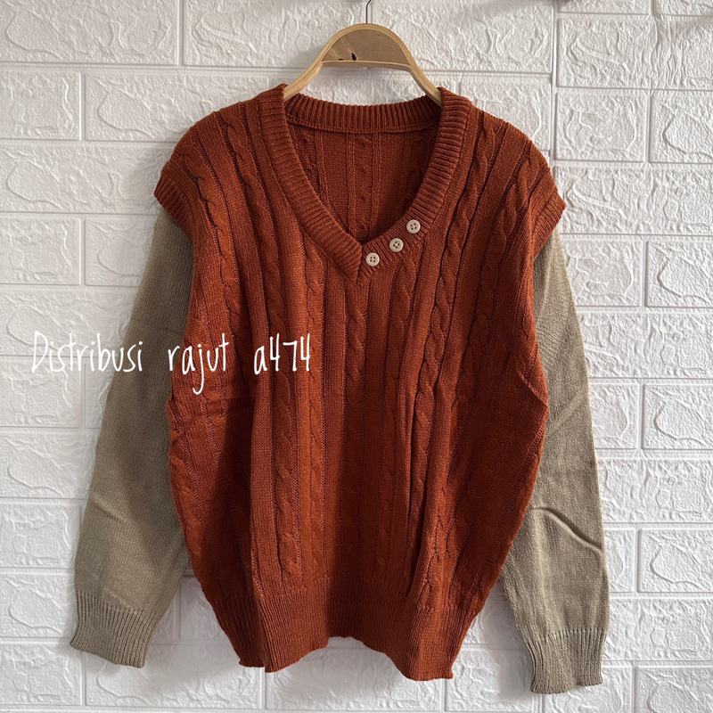 PARGUM SWEATER RAJUT MOTIF CABLE ATASAN LENGAN PANJANG WANITA