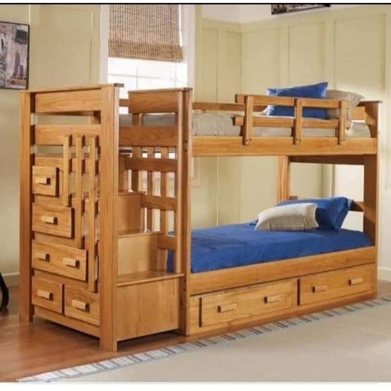 tempat tidur tingkat ranjang tangga laci kayu jati furniture mebel jepara